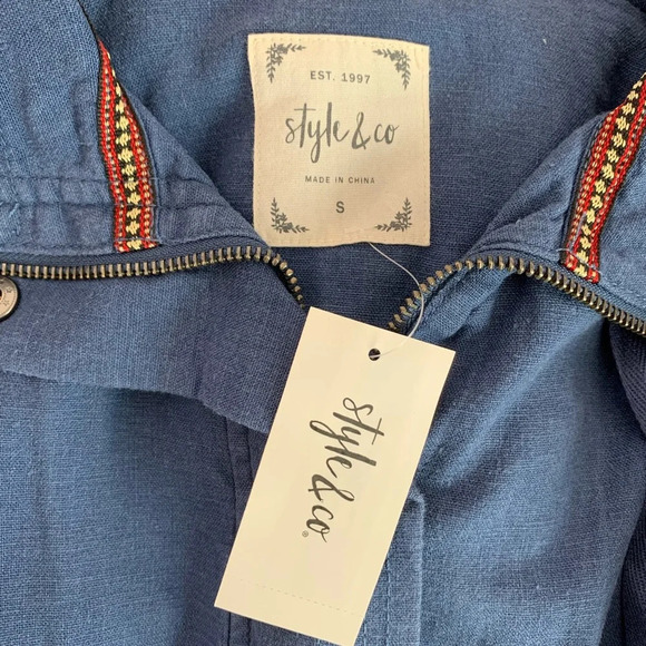 Style & Co. NWT Blue Linen Blend Utility Full Zip Jacket Small Women’s - Picture 10 of 12